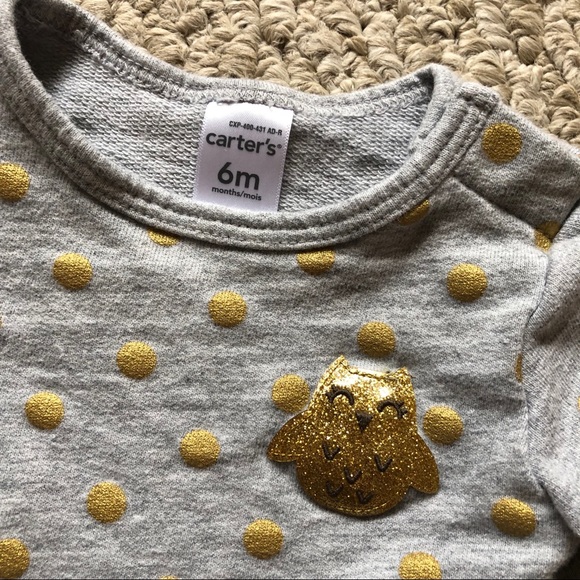 Carters Baby Girl Gray & Gold Owl Outfit - Picture 3 of 5